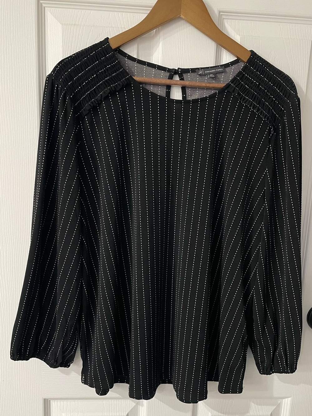 Adrianna Papell Black Dotted Smocked Shoulder Blouse - XXL
